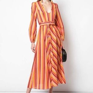 ZIMMERMANN - Goldie Rainbow Plunge Belted Dress 
Size 0 - (Size US 2-4/XS)